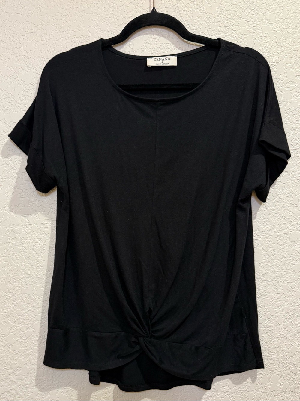 Zenana Outfitters Black Short Sleeve Knot-Front Tee